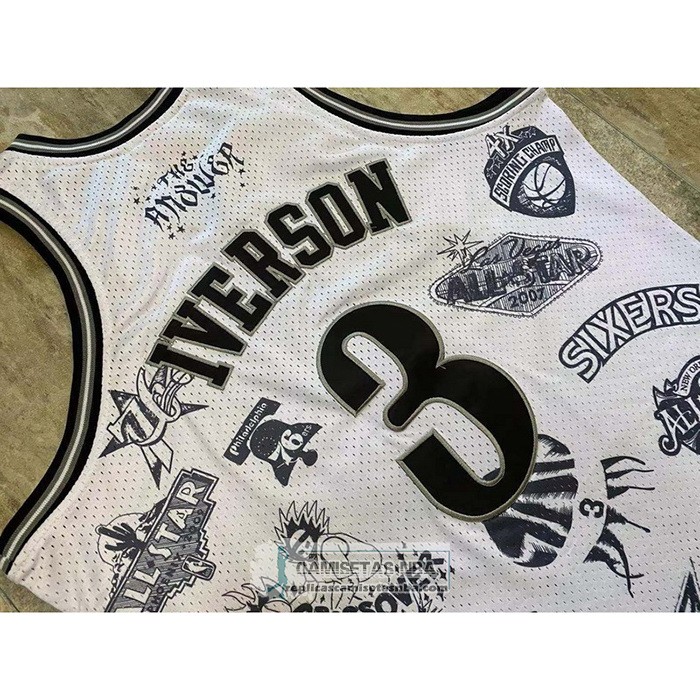 Camiseta Philadelphia 76ers Allen Iverson NO 3 Mitchell & Ness 1997-98 Tattoo Blanco